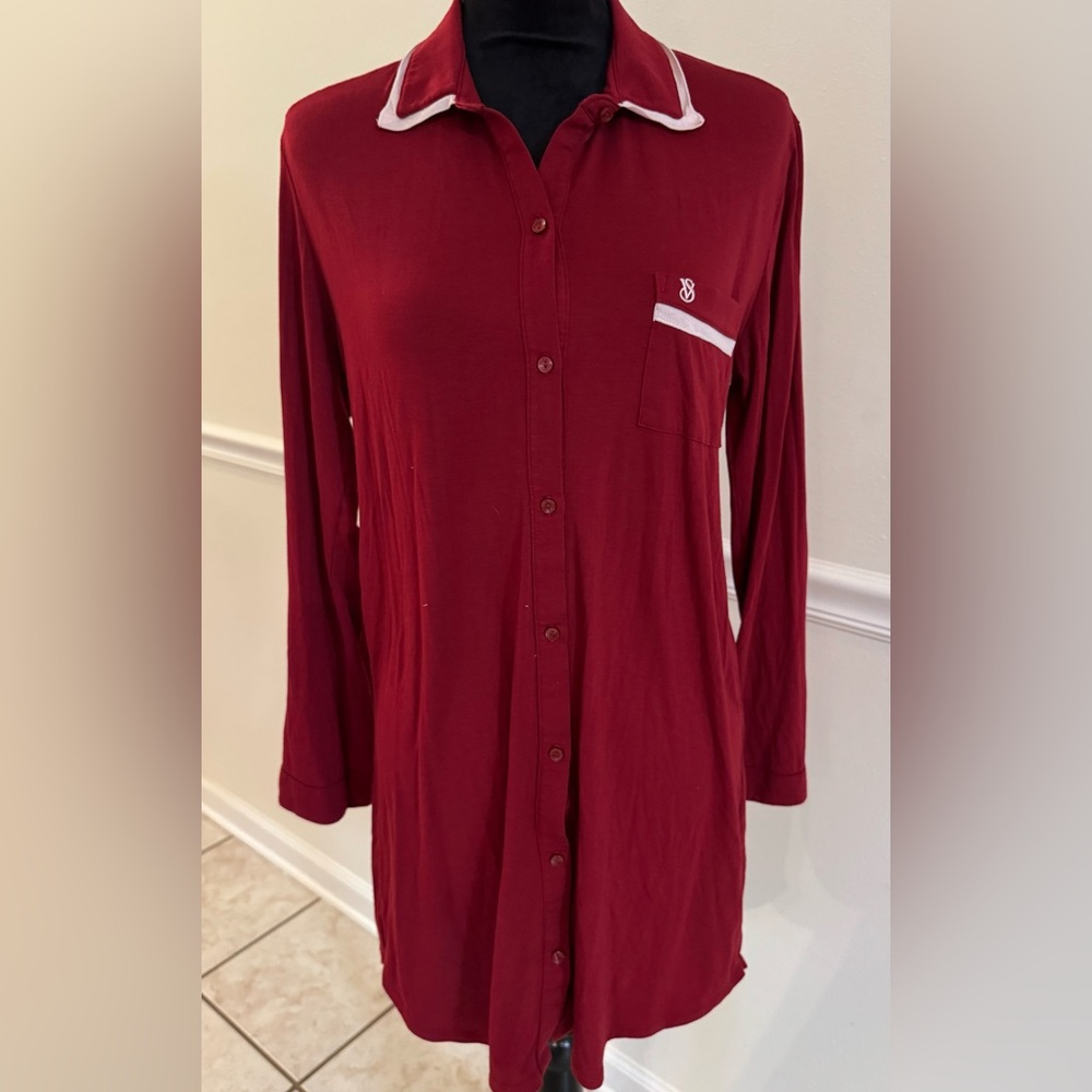Victoria’s Secret Button-Down Sleep Shirt – Burgundy Red (Women’s Medium)